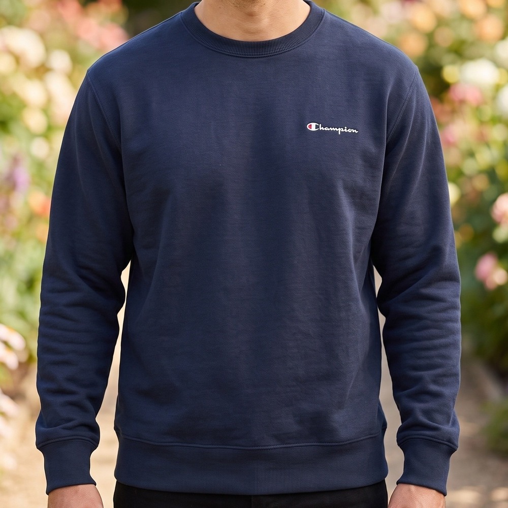 Champion Mens Navy Blue Crewneck Sweatshirt Embroidered Script Logo XL